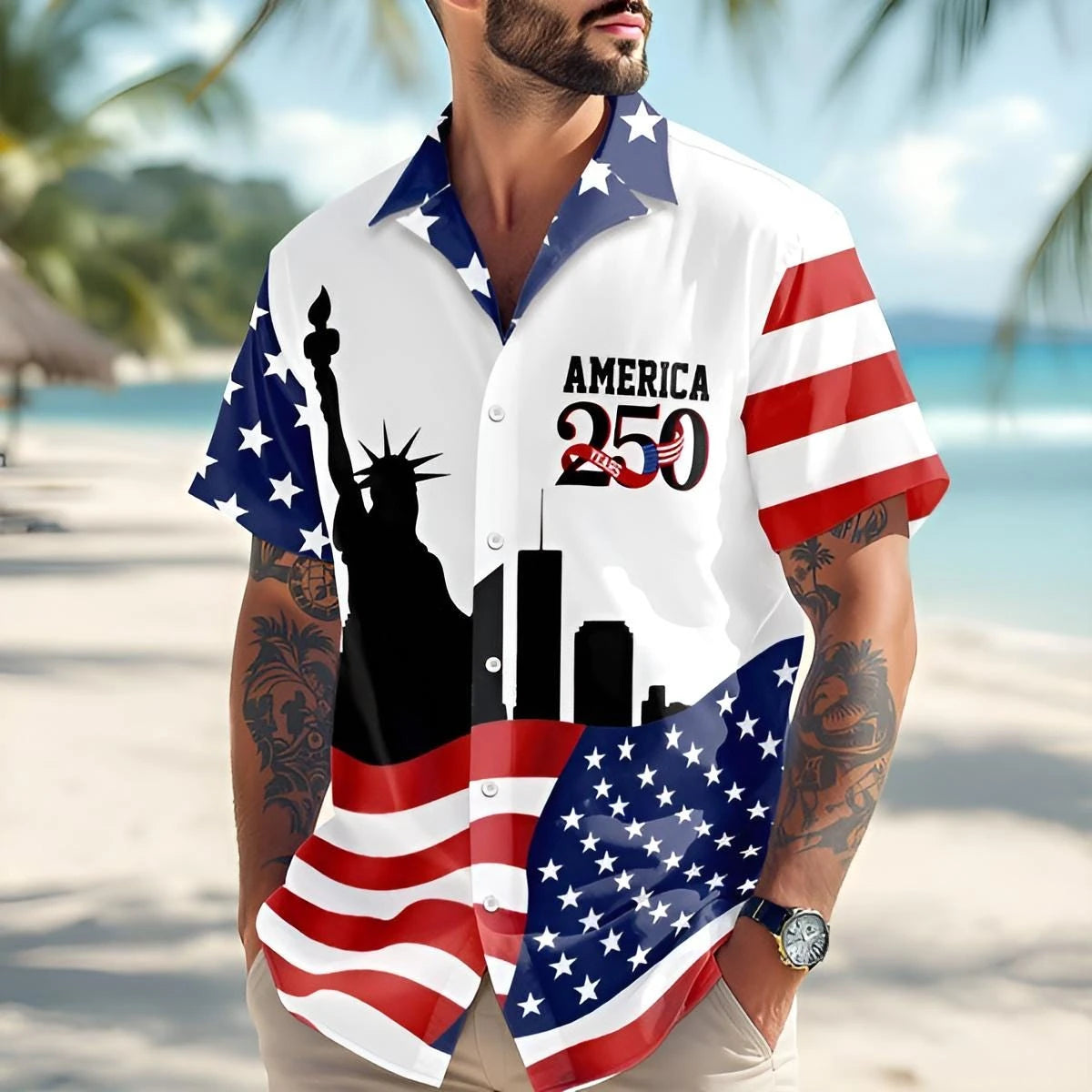 New 250th Anniversary America Hawaiian Shirt 250 Years USA Independence Day Shirt 1776-2026 Clothing 4th Of July Patriotic Gift