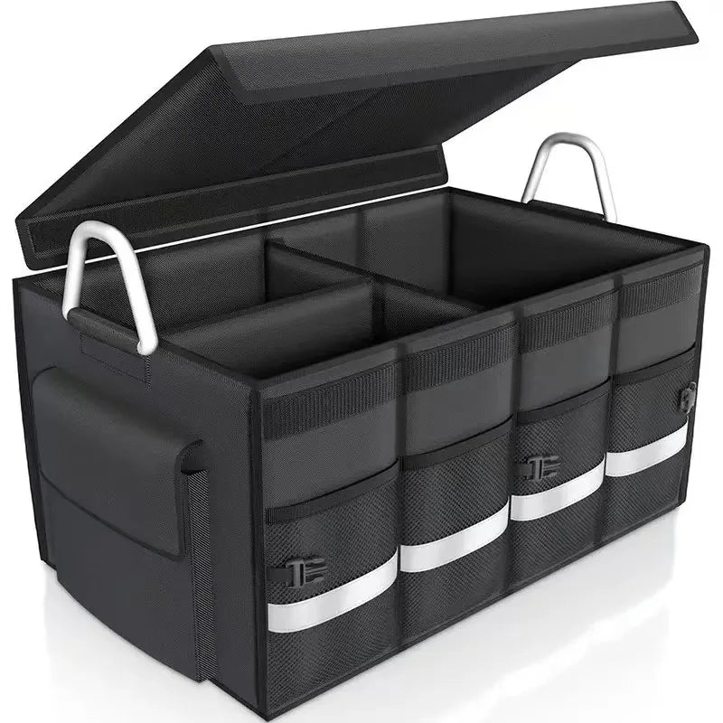 Trunk storage box for cars, practical, waterproof, anti-slip, foldable, with aluminum handle and reflective strip