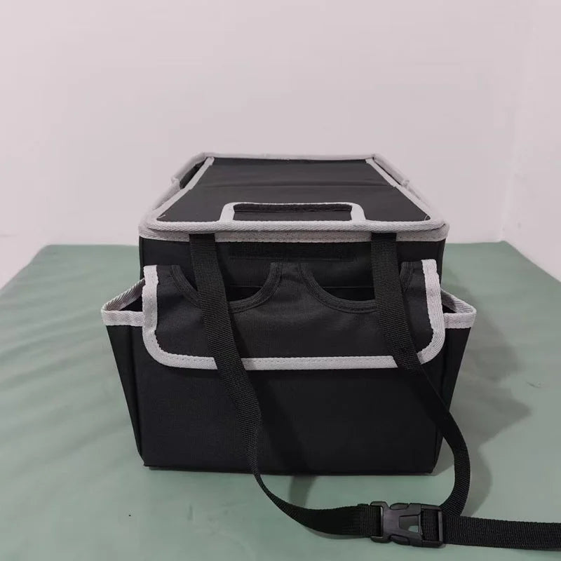 Foldable Car Trunk Storage Organizer with Removable Dividers Dual Cup Holders Lid Multi  Auto Cargo Storage Box for SUV Truck