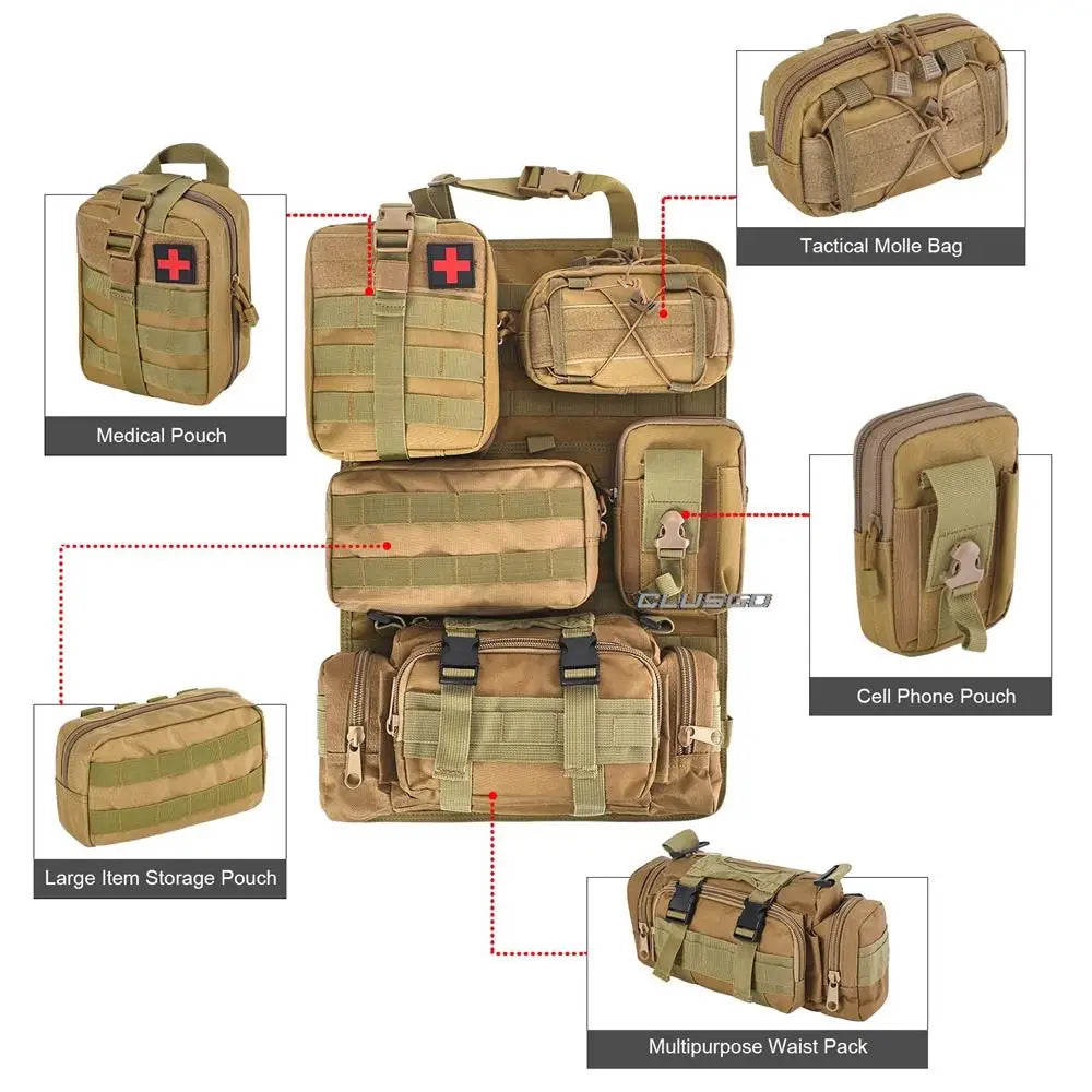 Tactical MOLLE Seat Back Organizer with 5 Detachable Pouches