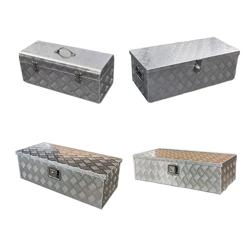 Heavy Duty Aluminum Truck Bed Tool Box with Side Handle & Lock - Diamond Tread Pattern