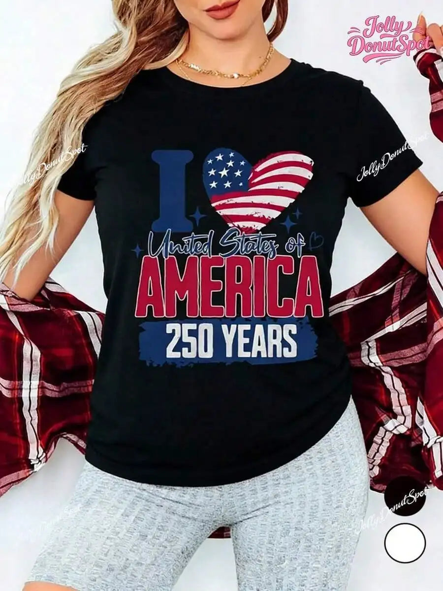 I Love USA 250 Years & 250th Anniversary USA Flag Graphic T-Shirt Patriotic 4th of July Oversized Tops Graphic T Shirts