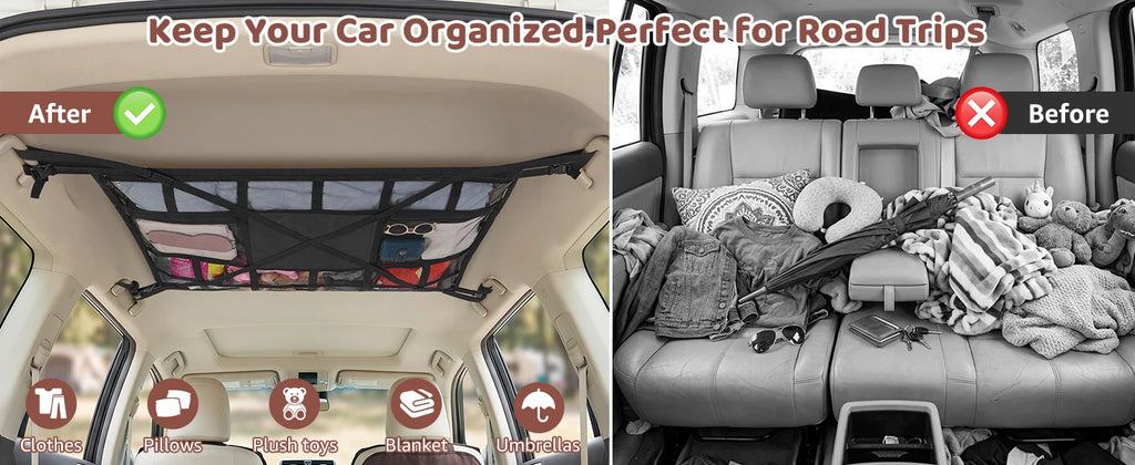 Extra Large Car Ceiling Cargo Net 43.3x27.5in, SUV Van Truck Roof Storage Organizer, Overhead Mesh Holder for Travel