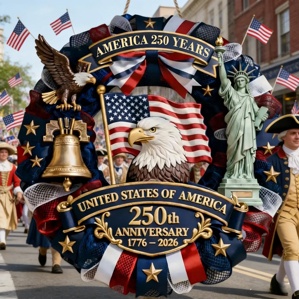America 250th Anniversary Wreath Decor 1776-2026 Patriotic USA 250 Years Wall Hanging Ornament Independence Day Party Decoration