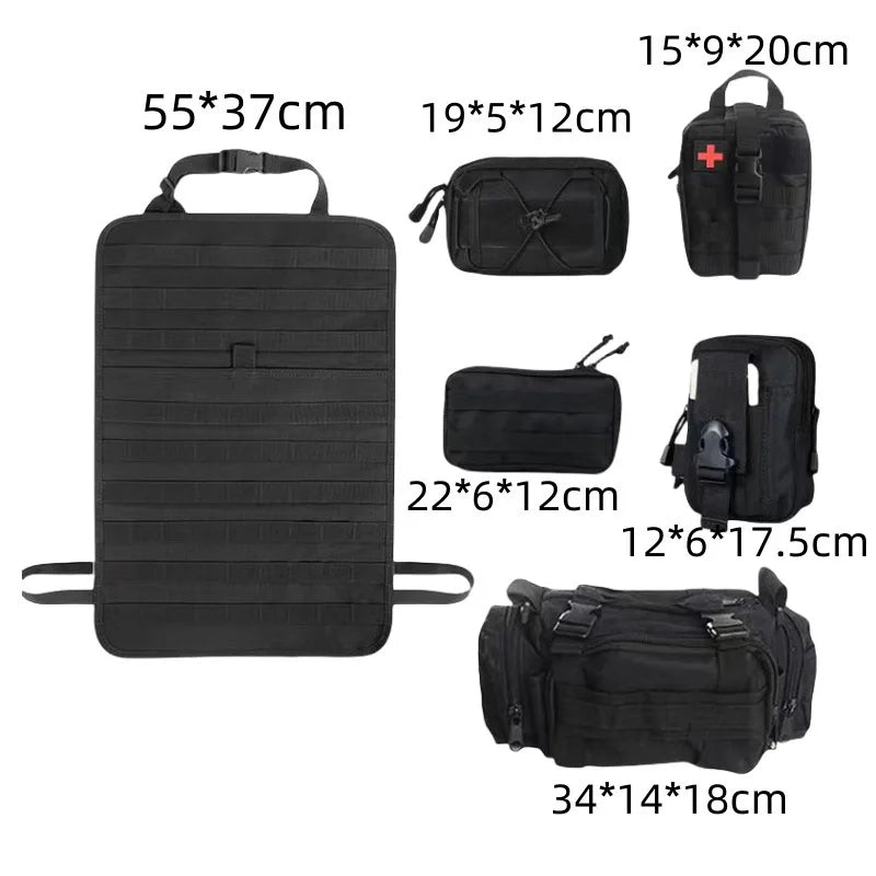 Tactical Seat Back Organizer Vehicle Molle Panel Storage, With 5 Detachable Molle Pouches, Universal Car Seat Organizer