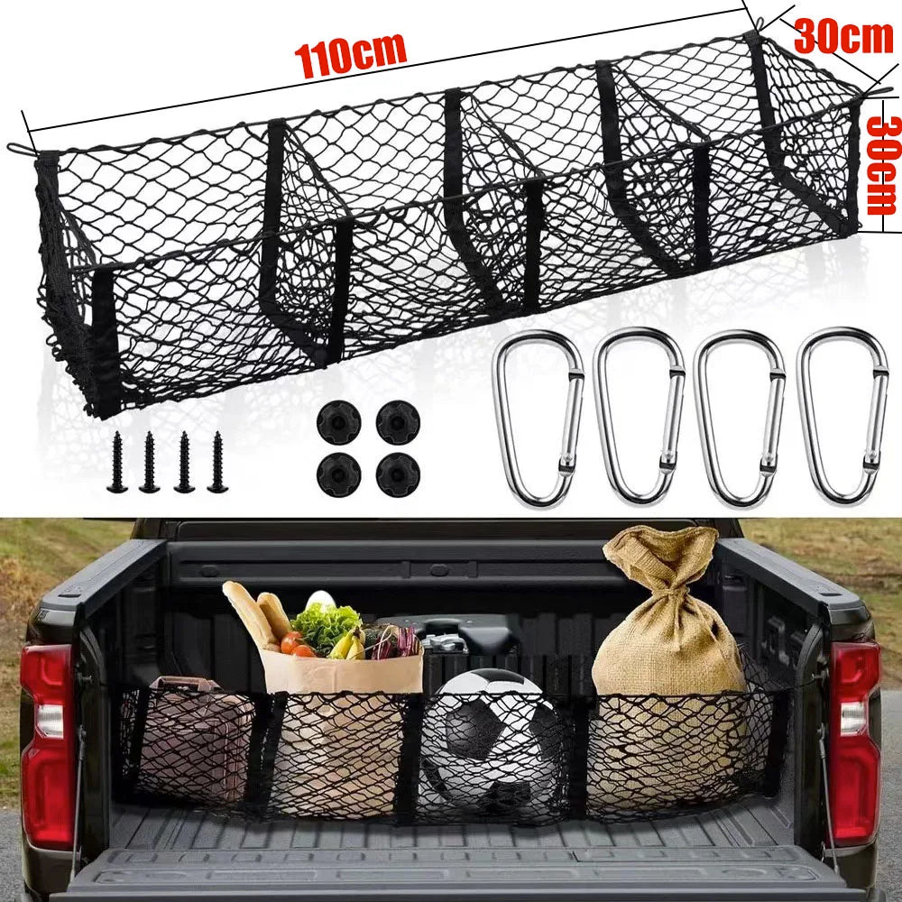 Cargo Net Trunk Bed Organizer,Mesh Storage Net with 4 Metal Hooks, Heavy Duty Cargo Net for SUV,Car,Pickup Truck Bed