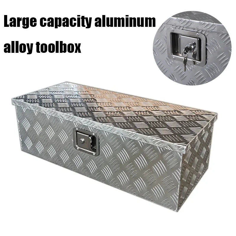 Heavy Duty Aluminum Truck Bed Tool Box with Side Handle & Lock - Diamond Tread Pattern