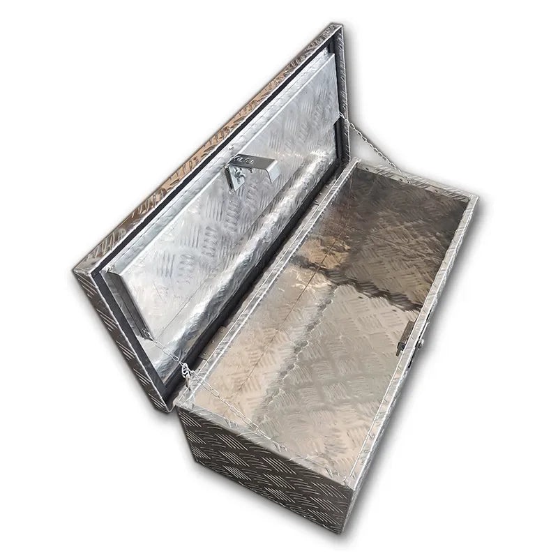 Heavy Duty Aluminum Truck Bed Tool Box with Side Handle & Lock - Diamond Tread Pattern