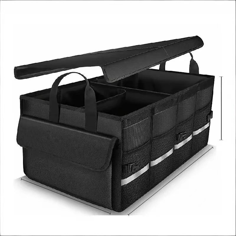 Trunk storage box for cars, practical, waterproof, anti-slip, foldable, with aluminum handle and reflective strip