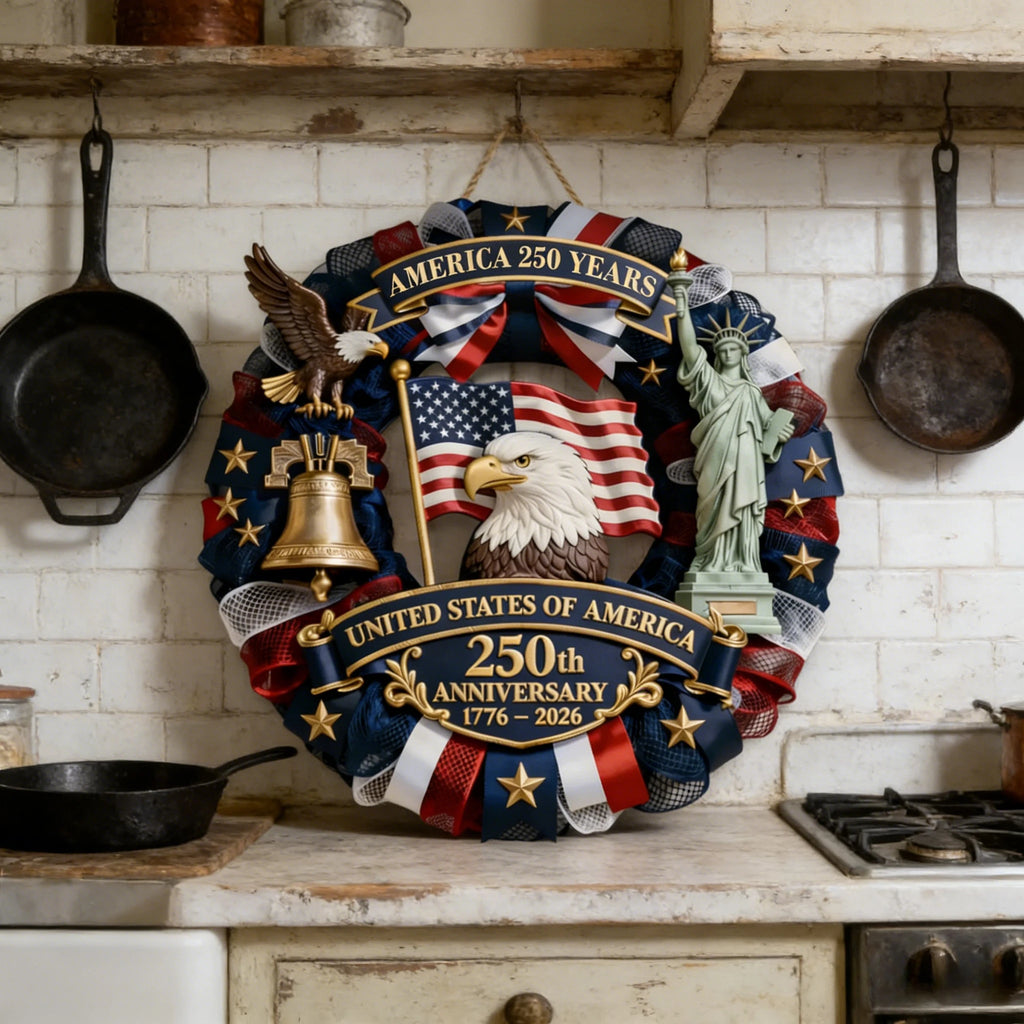 America 250th Anniversary Wreath Decor 1776-2026 Patriotic USA 250 Years Wall Hanging Ornament Independence Day Party Decoration