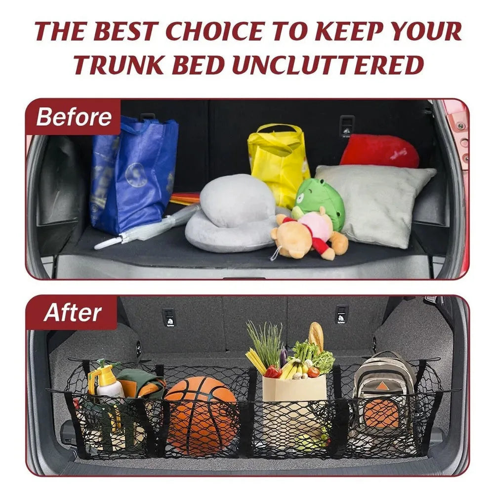 Cargo Net Trunk Bed Organizer,Mesh Storage Net with 4 Metal Hooks, Heavy Duty Cargo Net for SUV,Car,Pickup Truck Bed