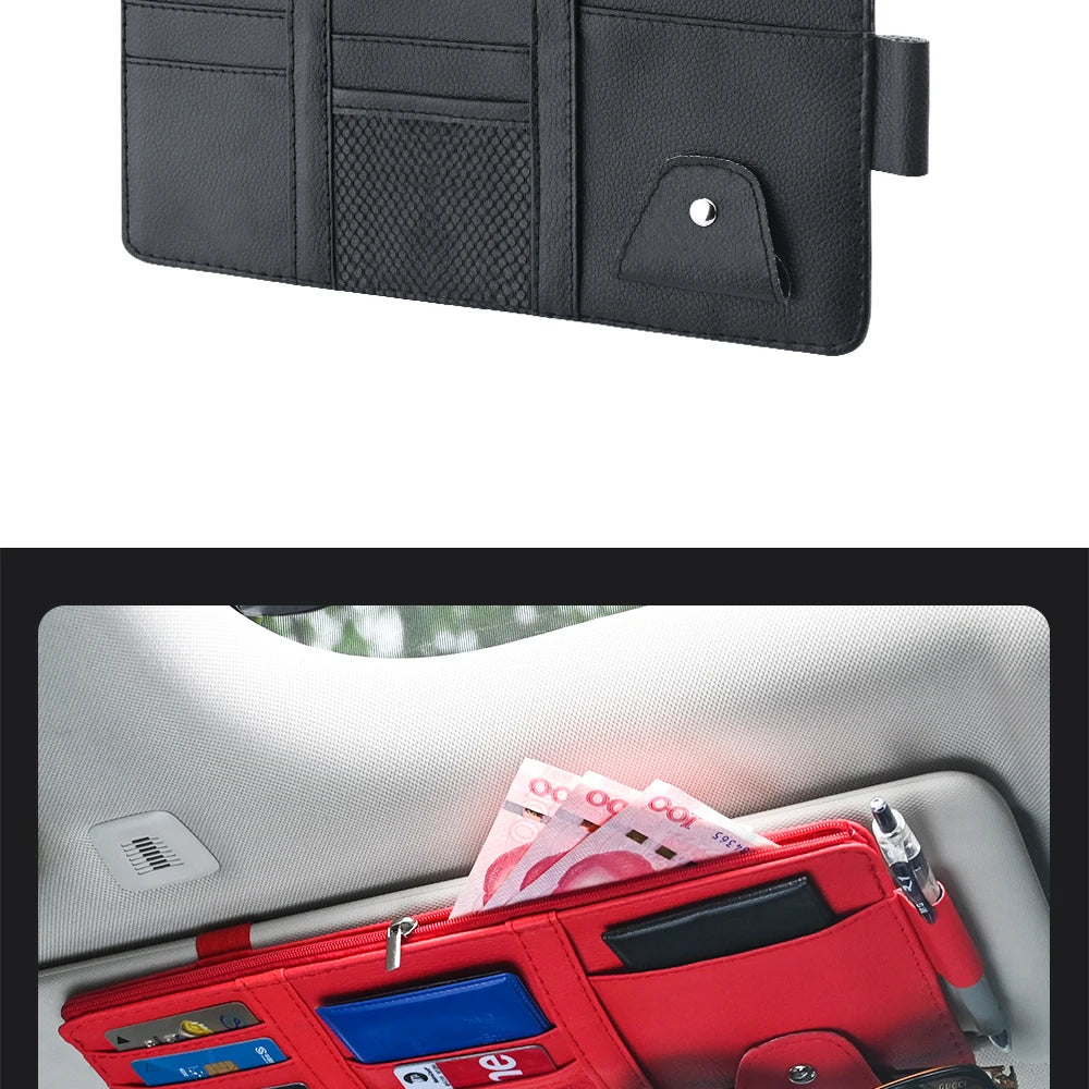 JFBONIN Car Sun Visor Organizer Storage Box with Sunglasses Clip Business Card Holder Bill Pen Holder - Vehicle Interior Accesso