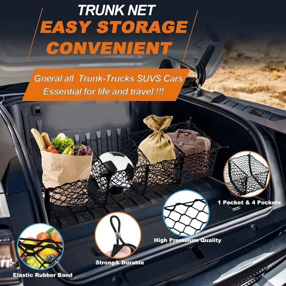 Cargo Net Trunk Bed Organizer,Mesh Storage Net with 4 Metal Hooks, Heavy Duty Cargo Net for SUV,Car,Pickup Truck Bed