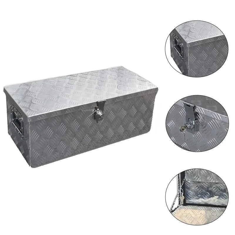 Heavy Duty Aluminum Truck Bed Tool Box with Side Handle & Lock - Diamond Tread Pattern