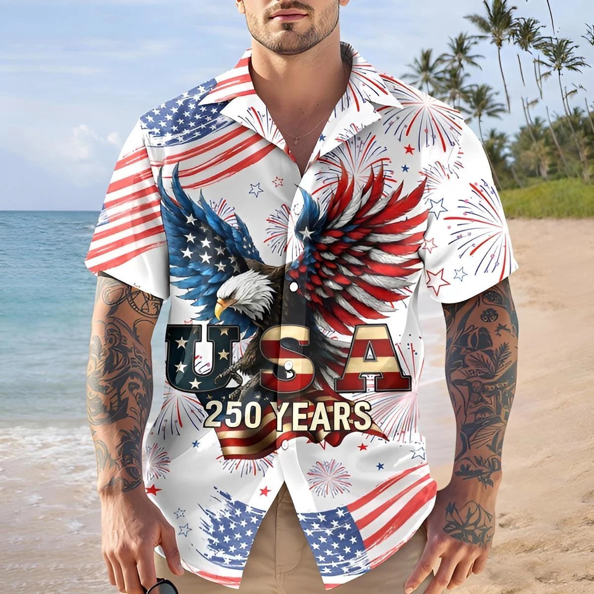 New 250th Anniversary America Hawaiian Shirt 250 Years USA Independence Day Shirt 1776-2026 Clothing 4th Of July Patriotic Gift
