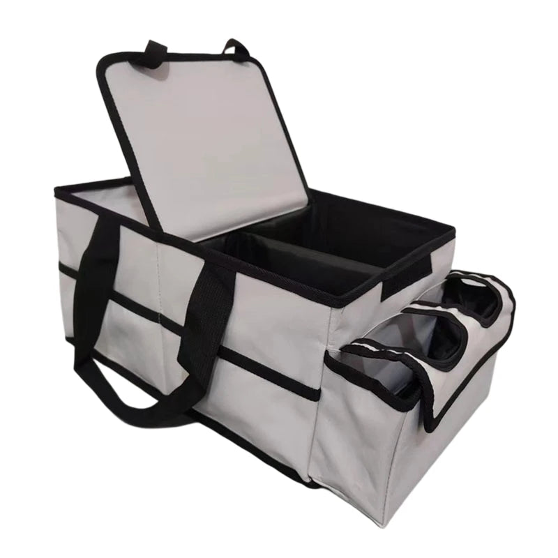 Foldable Car Trunk Storage Organizer with Removable Dividers Dual Cup Holders Lid Multi  Auto Cargo Storage Box for SUV Truck