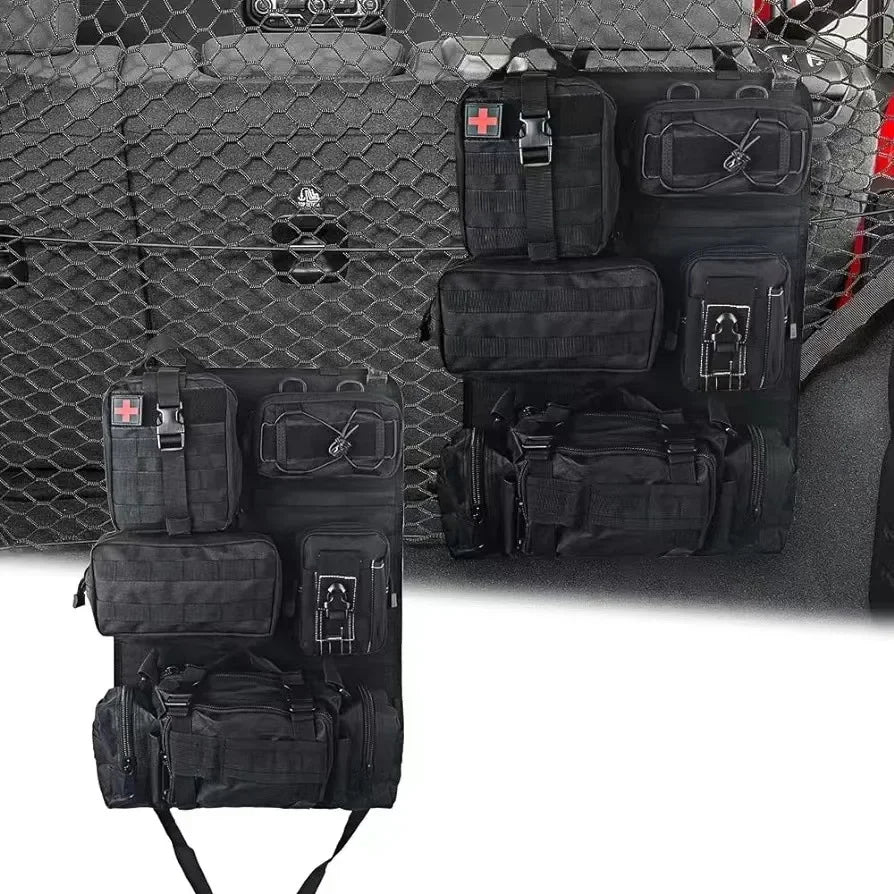 Tactical Seat Back Organizer Vehicle Molle Panel Storage, With 5 Detachable Molle Pouches, Universal Car Seat Organizer