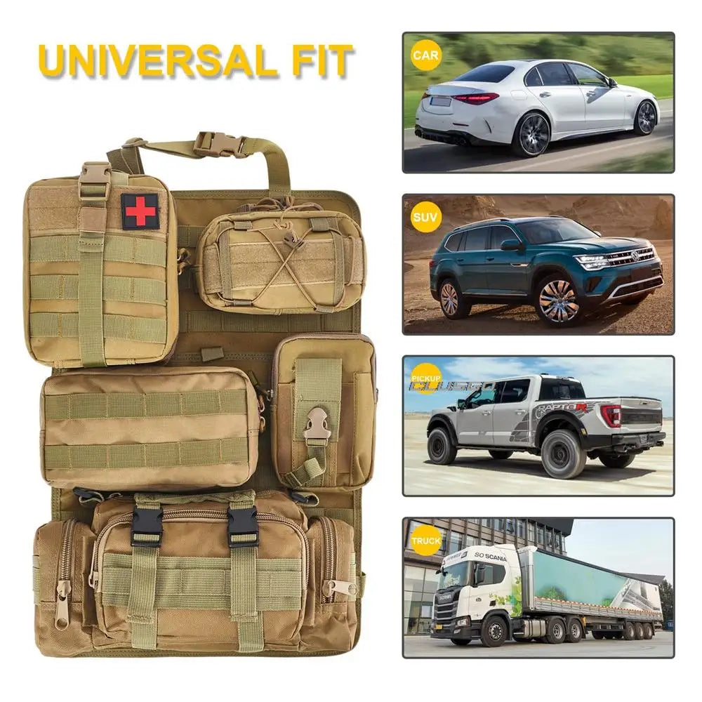 Tactical MOLLE Seat Back Organizer with 5 Detachable Pouches