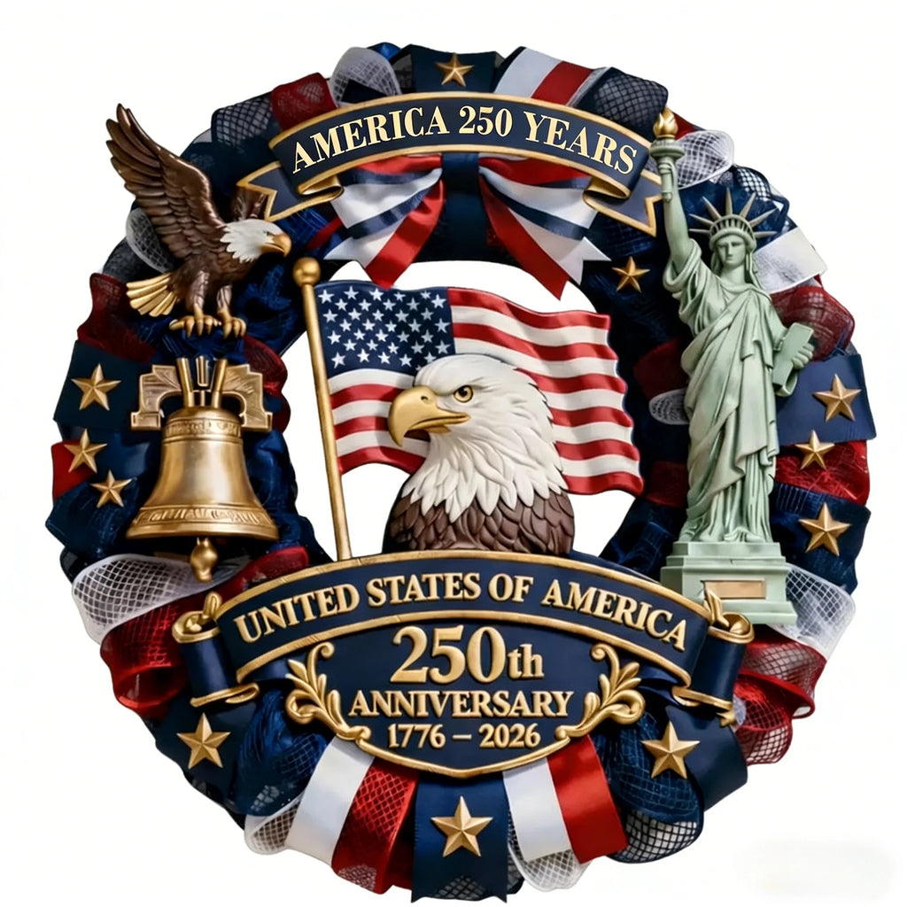 America 250th Anniversary Wreath Decor 1776-2026 Patriotic USA 250 Years Wall Hanging Ornament Independence Day Party Decoration