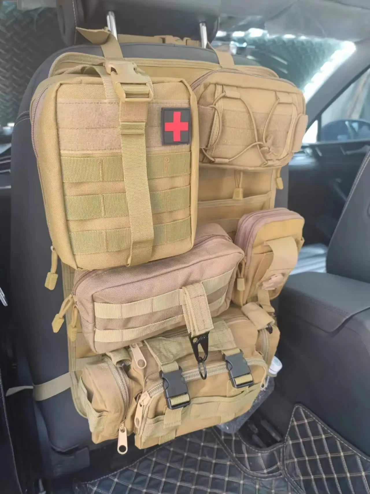 Tactical Seat Back Organizer Vehicle Molle Panel Storage, With 5 Detachable Molle Pouches, Universal Car Seat Organizer
