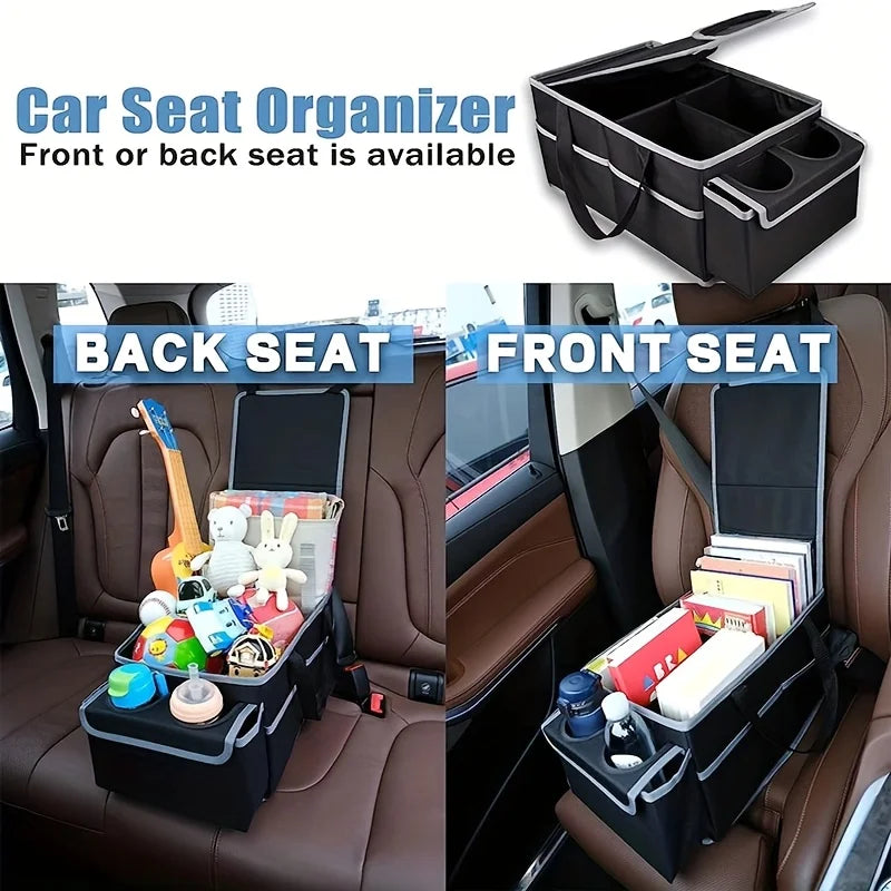 Foldable Car Trunk Storage Organizer with Removable Dividers Dual Cup Holders Lid Multi  Auto Cargo Storage Box for SUV Truck