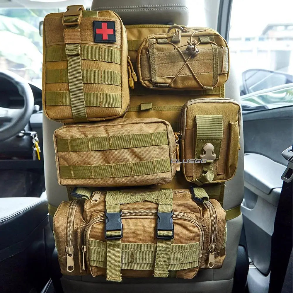 Tactical MOLLE Seat Back Organizer with 5 Detachable Pouches