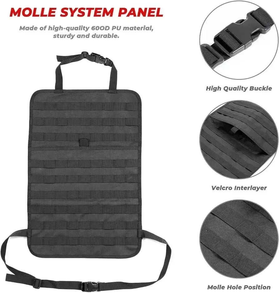 Tactical Seat Back Organizer Vehicle Molle Panel Storage, With 5 Detachable Molle Pouches, Universal Car Seat Organizer