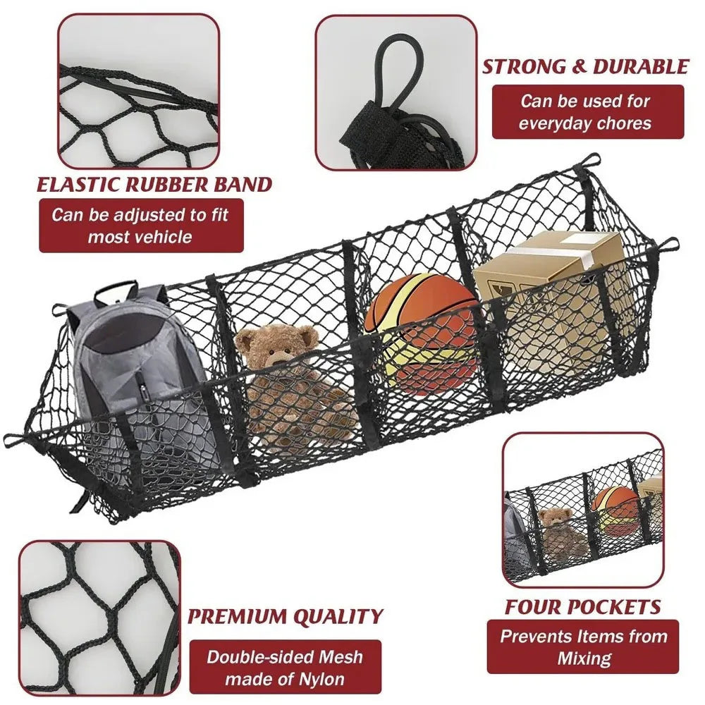 Cargo Net Trunk Bed Organizer,Mesh Storage Net with 4 Metal Hooks, Heavy Duty Cargo Net for SUV,Car,Pickup Truck Bed