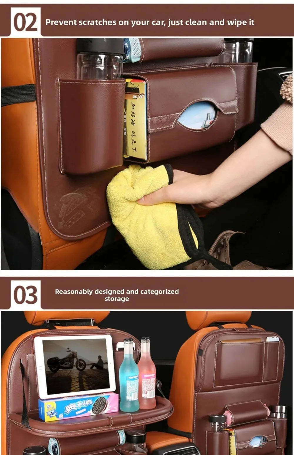 Car Back Seat Storage Holder Multi-Pocket Waterproof Organizer Large Capacit with Foldable Tray Cup/Tissue Holder Storage Pocket