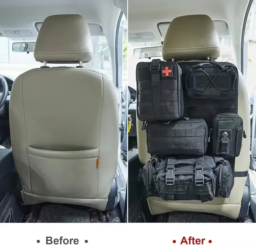 Tactical Seat Back Organizer Vehicle Molle Panel Storage, With 5 Detachable Molle Pouches, Universal Car Seat Organizer