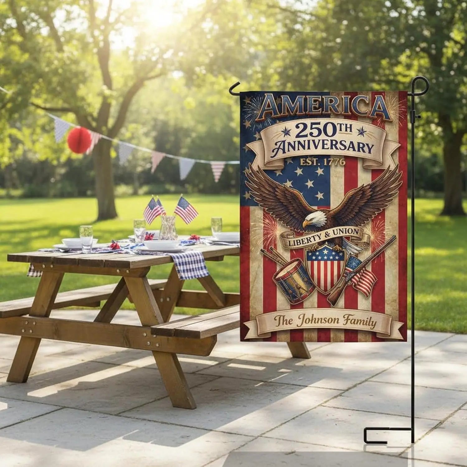 Customized 250th Anniversary USA Flags, USA 4th of July Patriotic Yard Sign, Liberty Of Statue America Garden Flags, 250 Yea AAS