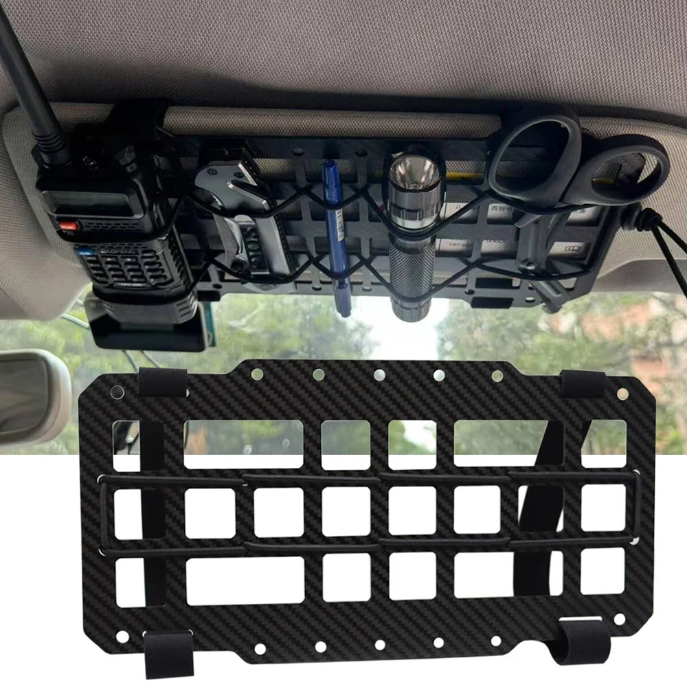 Fwoyonze Carbon Fiber Tactical Car Visor Organizer EDC Tool Hanger For Vehicle SUV, Truck Rigid Molle Panel Hunting Airsoft Gear