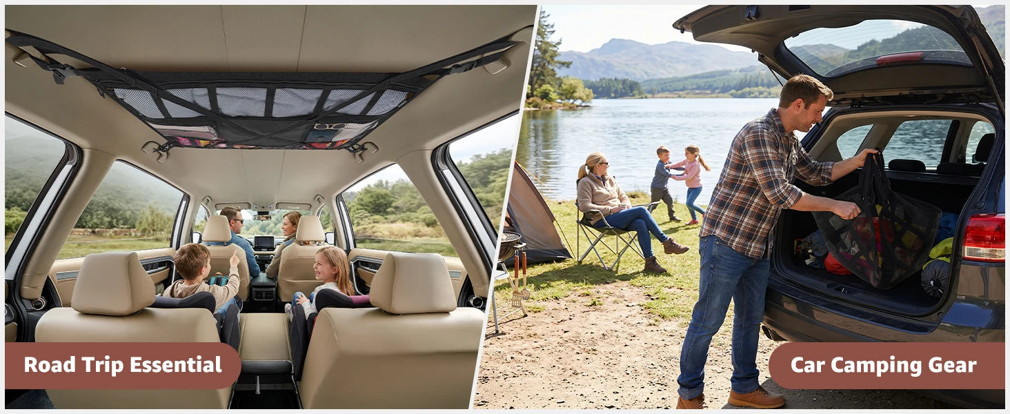 Extra Large Car Ceiling Cargo Net 43.3x27.5in, SUV Van Truck Roof Storage Organizer, Overhead Mesh Holder for Travel