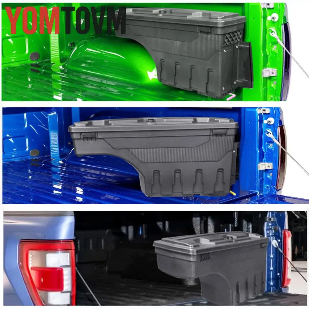 Truck Bed Storage Box for Ford F-150 2015 2016 - 2021 Left or Right Side Rear Trunk Tool Box Organizer Case ABS Waterproof Black
