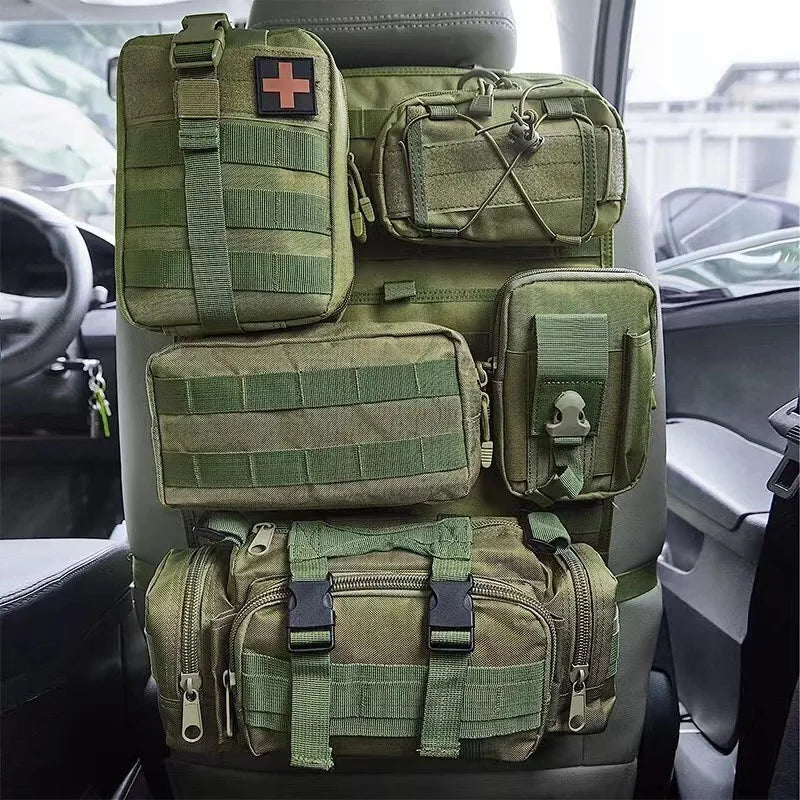Tactical Seat Back Organizer Vehicle Molle Panel Storage, With 5 Detachable Molle Pouches, Universal Car Seat Organizer