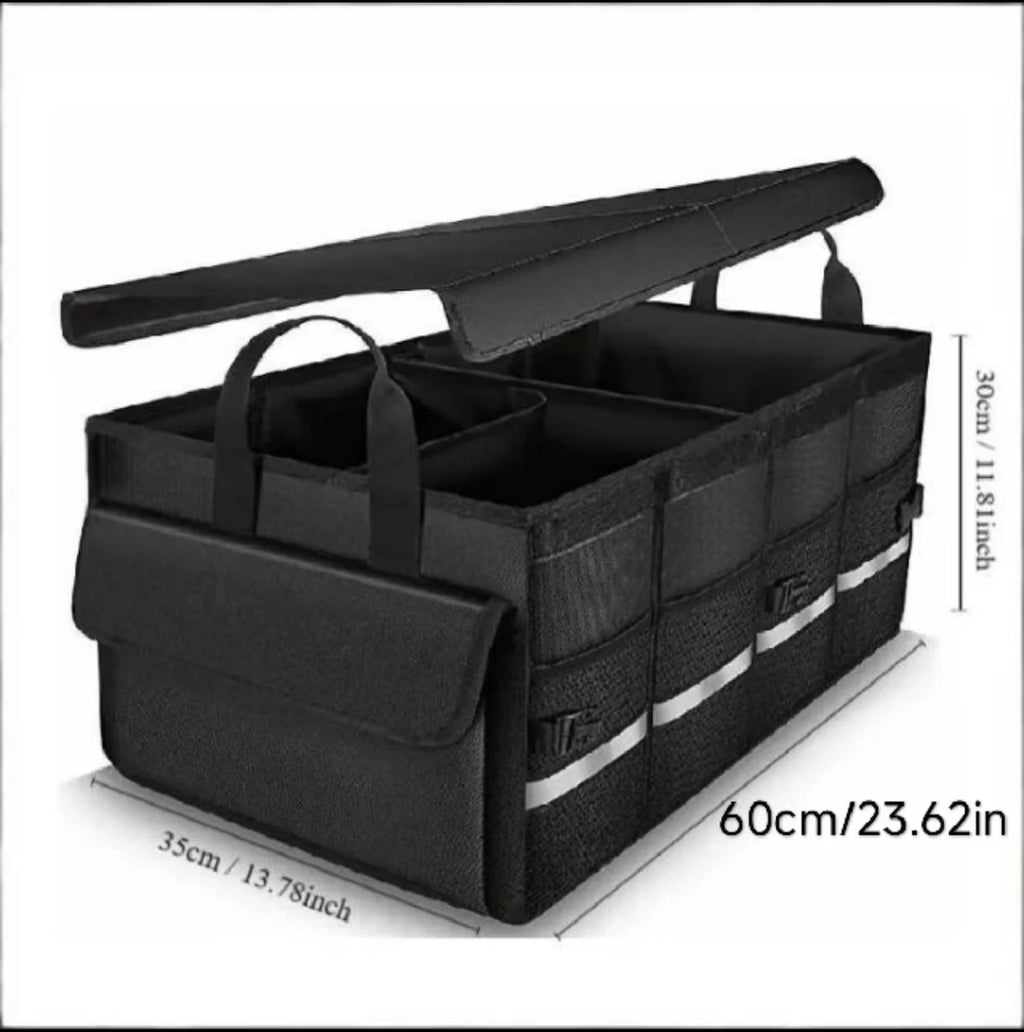 Trunk storage box for cars, practical, waterproof, anti-slip, foldable, with aluminum handle and reflective strip
