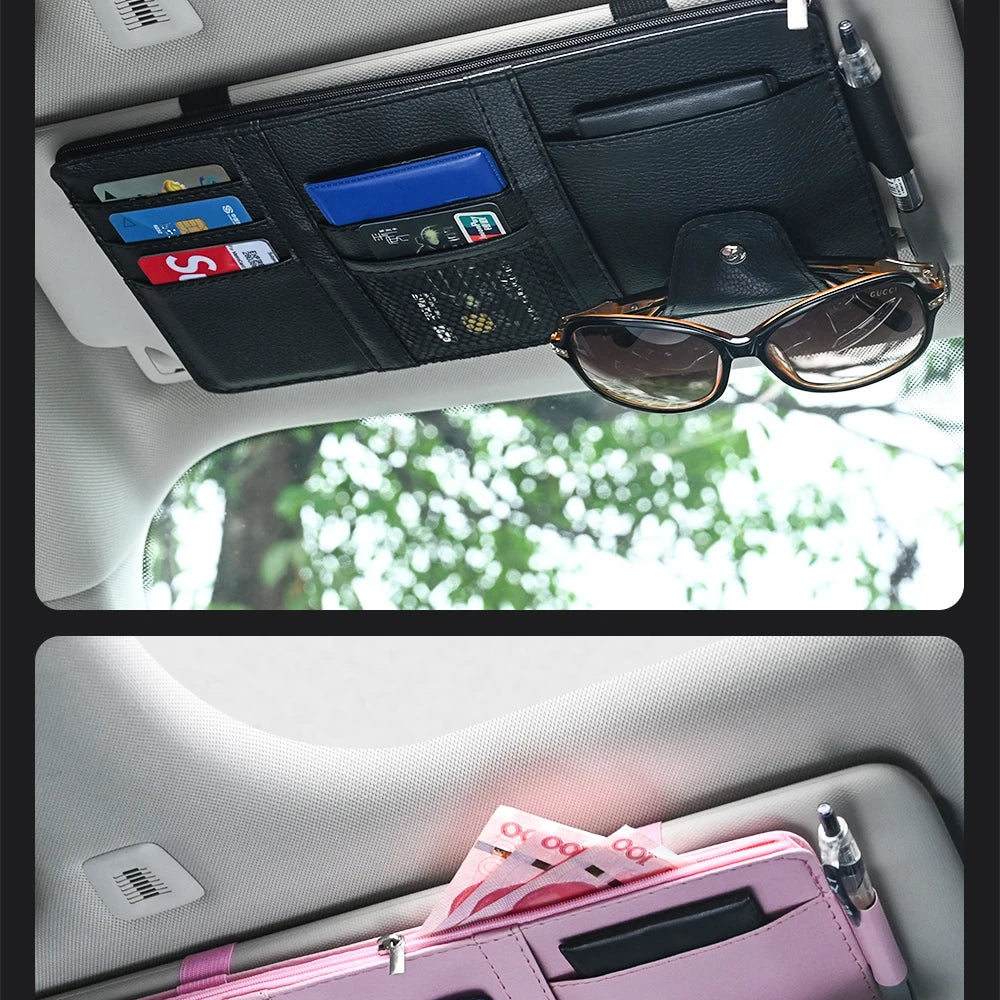 JFBONIN Car Sun Visor Organizer Storage Box with Sunglasses Clip Business Card Holder Bill Pen Holder - Vehicle Interior Accesso
