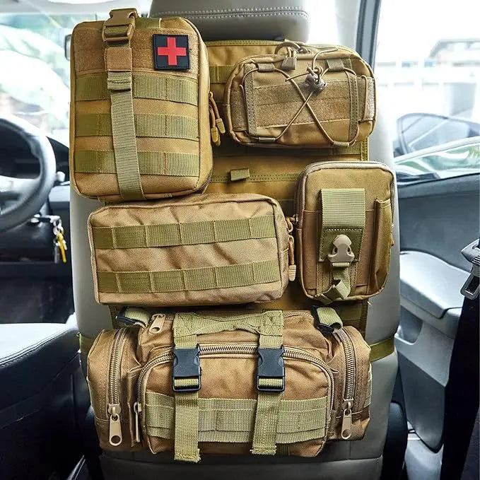 Tactical Seat Back Organizer Vehicle Molle Panel Storage, With 5 Detachable Molle Pouches, Universal Car Seat Organizer