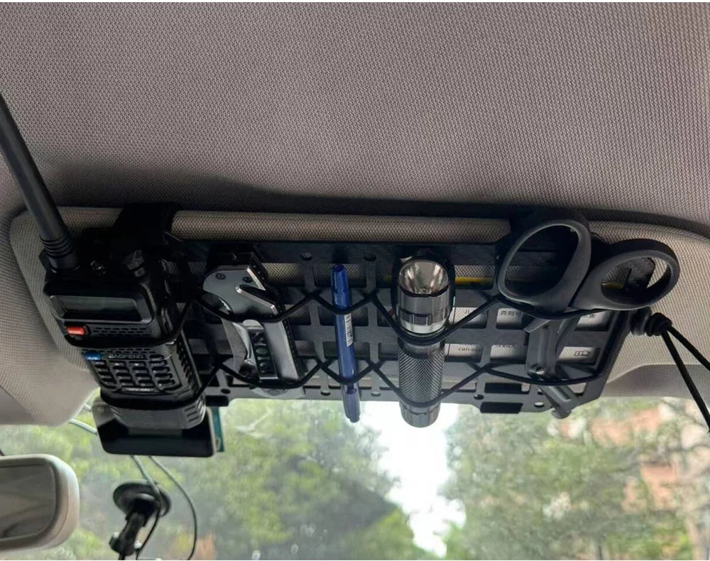 Fwoyonze Carbon Fiber Tactical Car Visor Organizer EDC Tool Hanger For Vehicle SUV, Truck Rigid Molle Panel Hunting Airsoft Gear