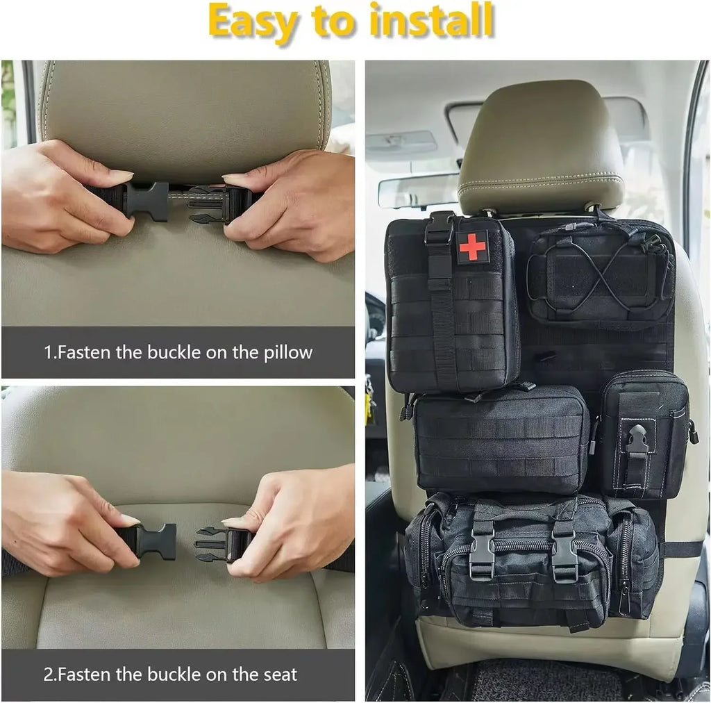 Tactical Seat Back Organizer Vehicle Molle Panel Storage, With 5 Detachable Molle Pouches, Universal Car Seat Organizer