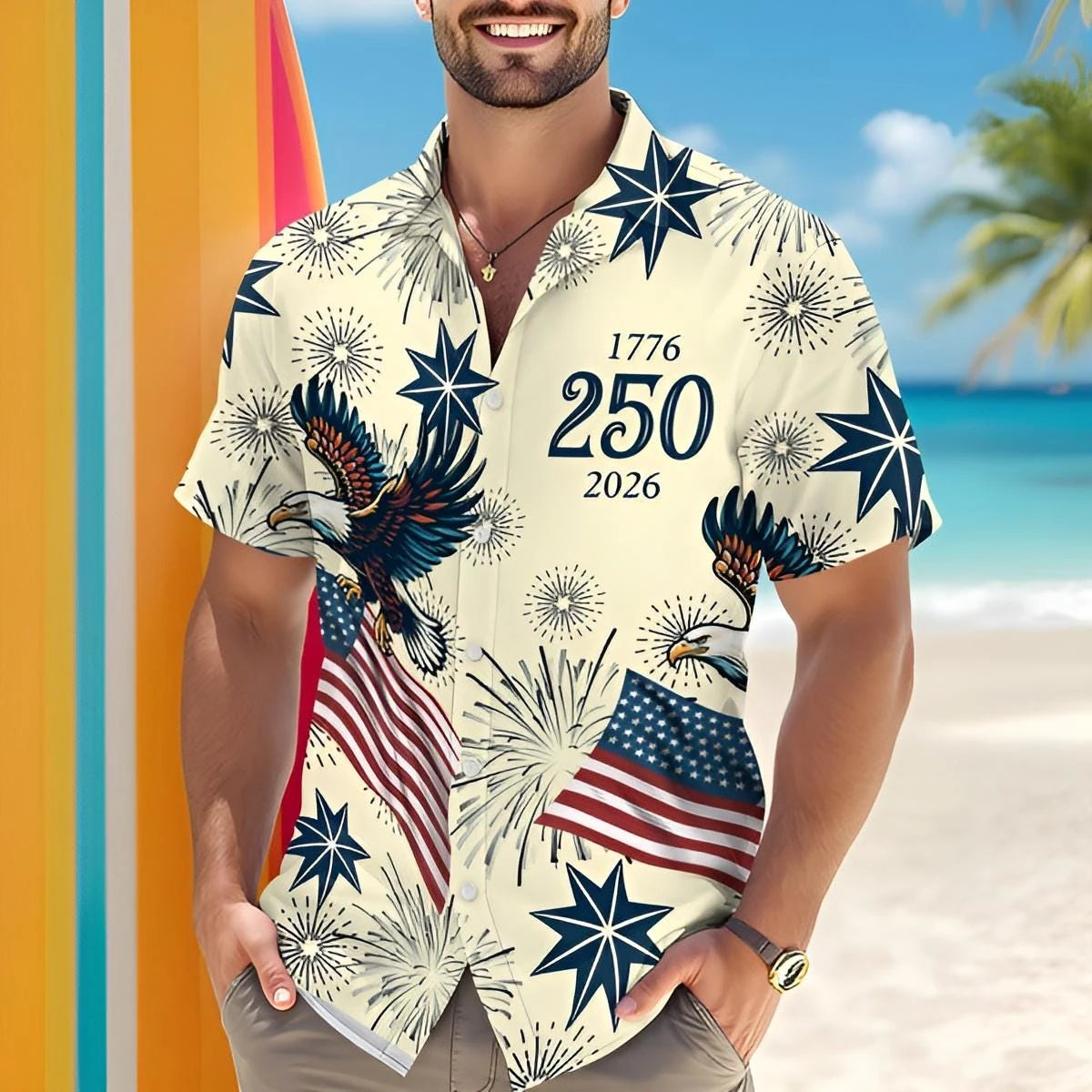 New 250th Anniversary America Hawaiian Shirt 250 Years USA Independence Day Shirt 1776-2026 Clothing 4th Of July Patriotic Gift