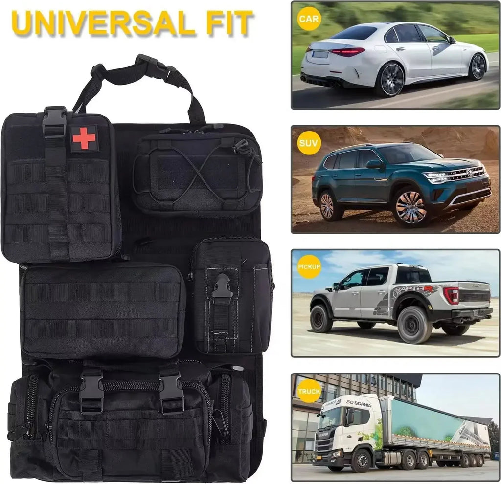 Tactical Seat Back Organizer Vehicle Molle Panel Storage, With 5 Detachable Molle Pouches, Universal Car Seat Organizer