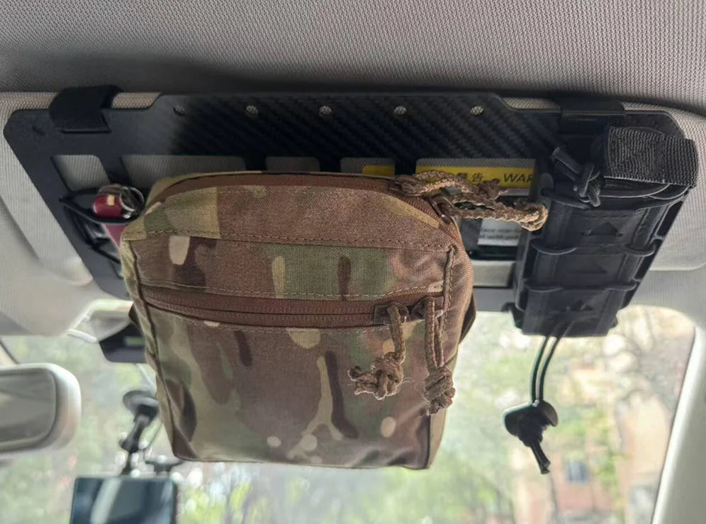 Fwoyonze Carbon Fiber Tactical Car Visor Organizer EDC Tool Hanger For Vehicle SUV, Truck Rigid Molle Panel Hunting Airsoft Gear
