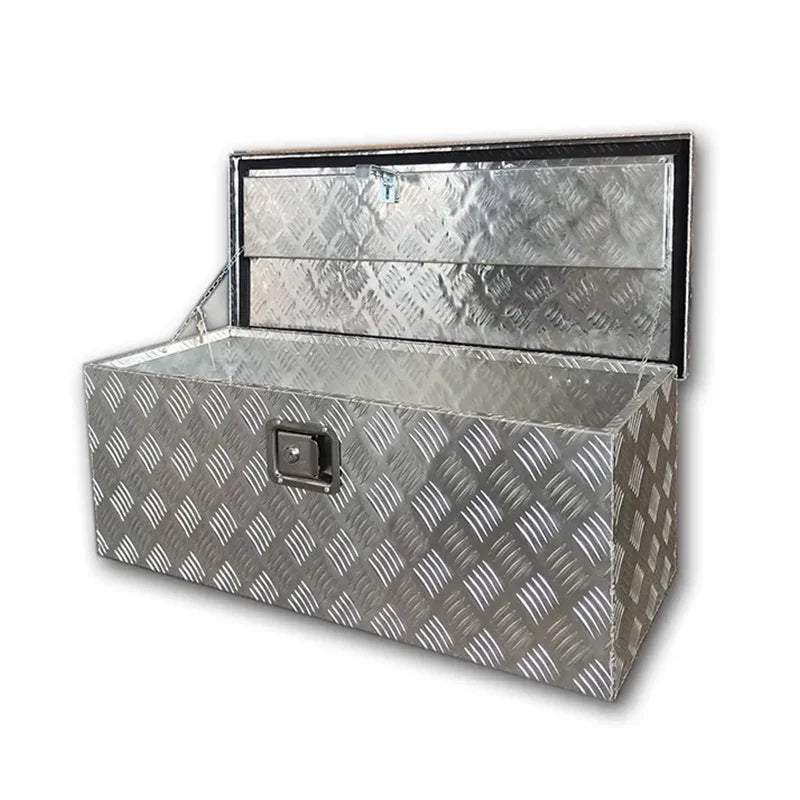 Heavy Duty Aluminum Truck Bed Tool Box with Side Handle & Lock - Diamond Tread Pattern
