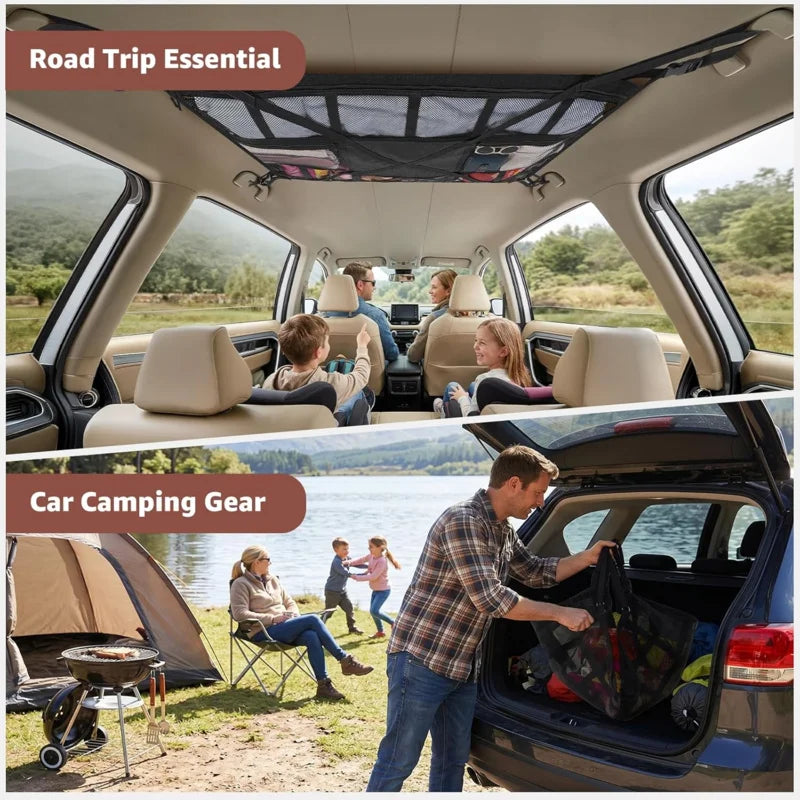 Extra Large Car Ceiling Cargo Net 43.3x27.5in, SUV Van Truck Roof Storage Organizer, Overhead Mesh Holder for Travel