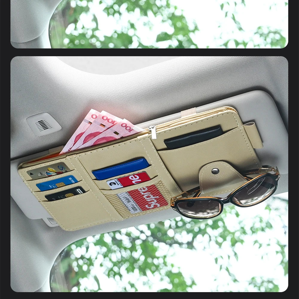 JFBONIN Car Sun Visor Organizer Storage Box with Sunglasses Clip Business Card Holder Bill Pen Holder - Vehicle Interior Accesso