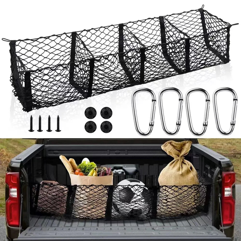Cargo Net Trunk Bed Organizer,Mesh Storage Net with 4 Metal Hooks, Heavy Duty Cargo Net for SUV,Car,Pickup Truck Bed