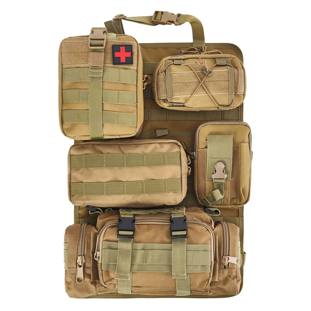 Tactical MOLLE Seat Back Organizer with 5 Detachable Pouches