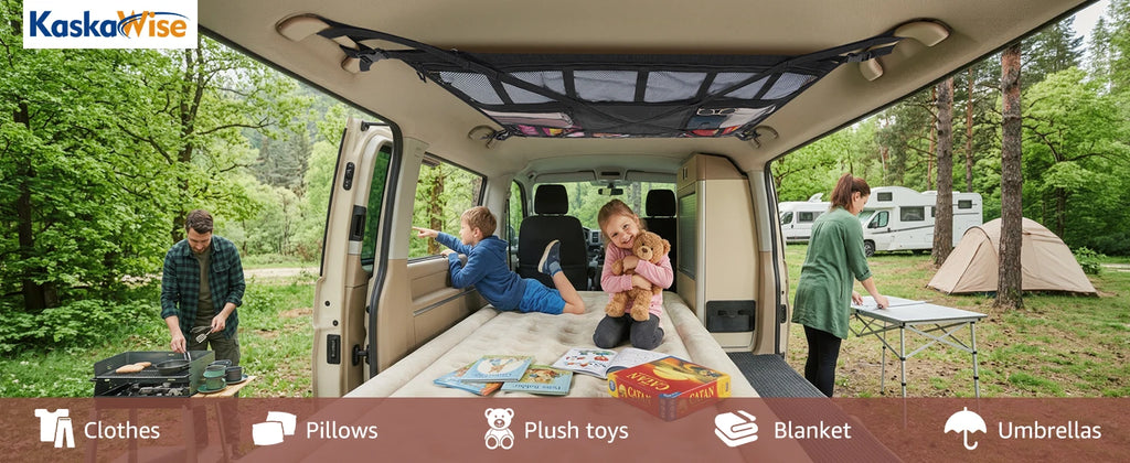 Extra Large Car Ceiling Cargo Net 43.3x27.5in, SUV Van Truck Roof Storage Organizer, Overhead Mesh Holder for Travel