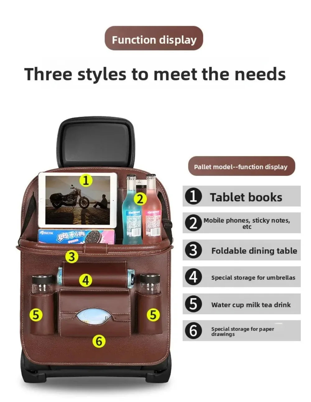 Car Back Seat Storage Holder Multi-Pocket Waterproof Organizer Large Capacit with Foldable Tray Cup/Tissue Holder Storage Pocket